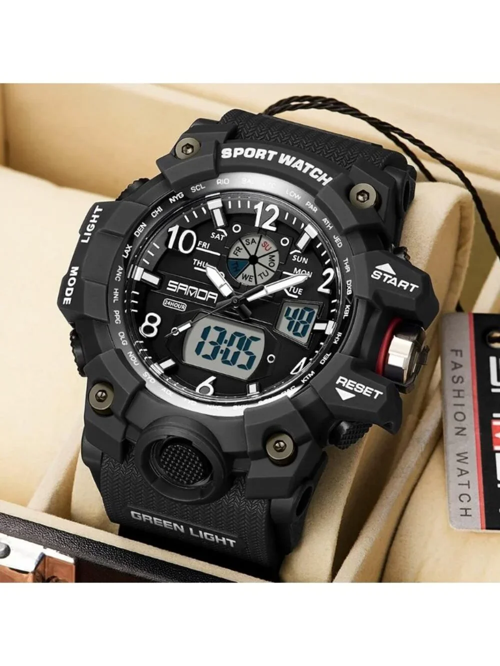 Men's All Black Analog Quartz Sports Waterproof Military LED Digital Wrist Watch